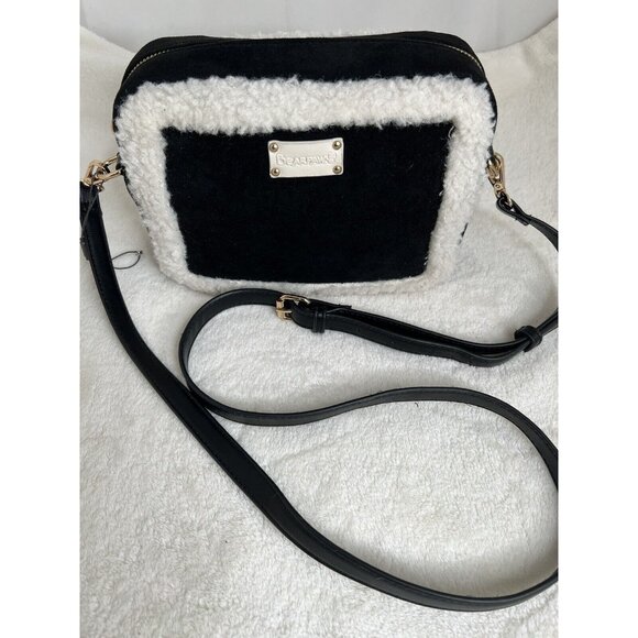 Bearpaw Crossbody Purse Black White Faux Shearling Suede  Adjustable Strap - Picture 2 of 9